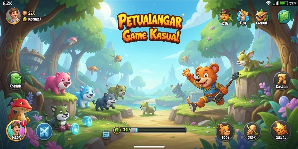 Antarmuka menarik dan penuh warna dalam game Kasual 8ZK.