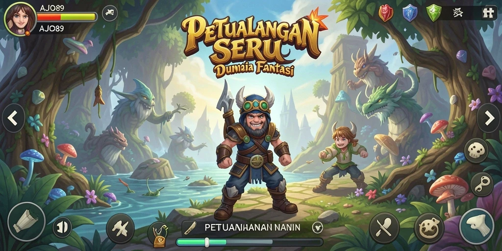 Antarmuka AJO89 yang menampilkan dunia Petualangan yang menakjubkan.