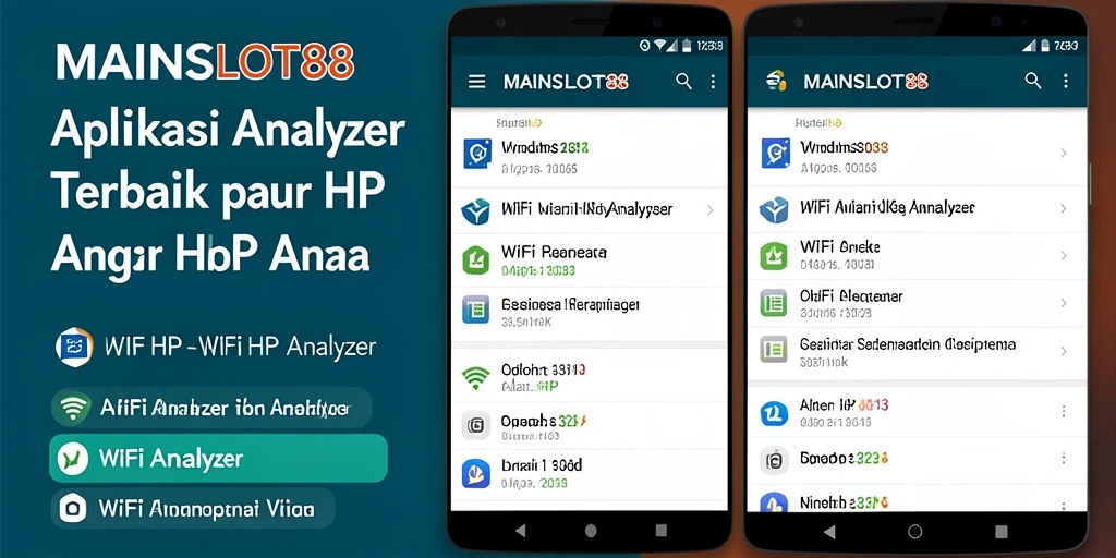 Antarmuka aplikasi MAINSLOT88 yang menampilkan analisis jaringan WiFi.