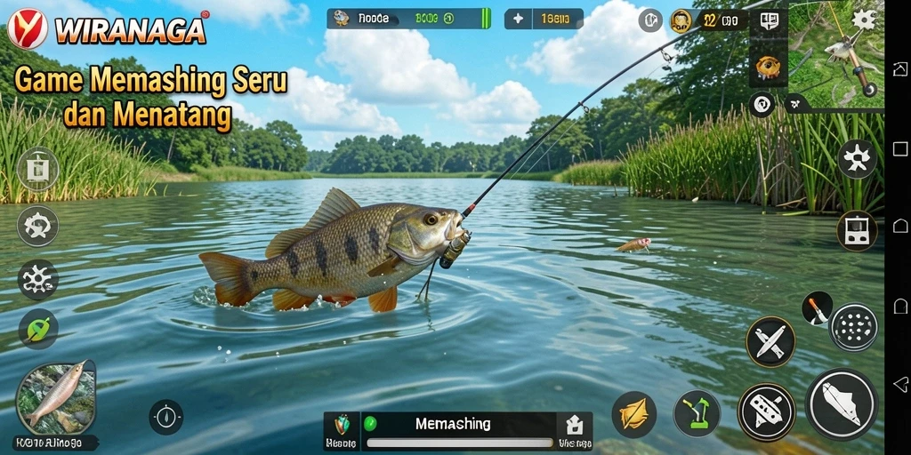 Antarmuka WIRANAGA menampilkan pengalaman memancing yang menarik dan interaktif.
